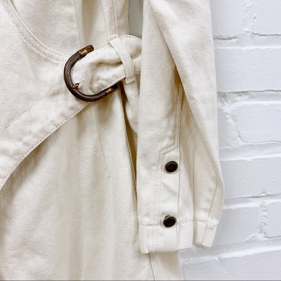 3/50$ ○ BLUES cream denim side buckle trench jacket vintage - Picture 4 of 8